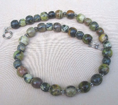 Yellow Turquoise and Bali Sterling Silver Necklace