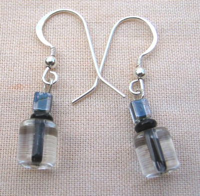 Black Barrel, Miyuki and Czech Glass Earrings