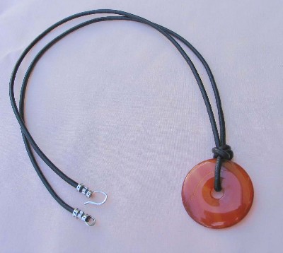 Carnelian Donut Pendant on Leather