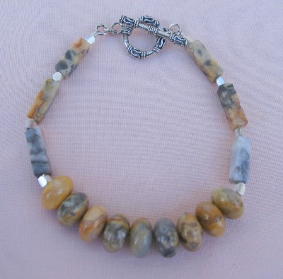 Agate, Marble Jasper and Sterling Silver Bracelet