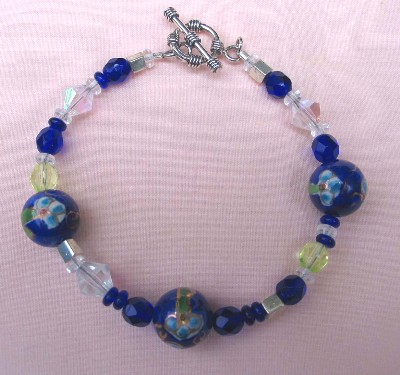 Hand-painted Porcelain, Leaded Crystal, Czech Glass and Miyuki Glass Bracelet
