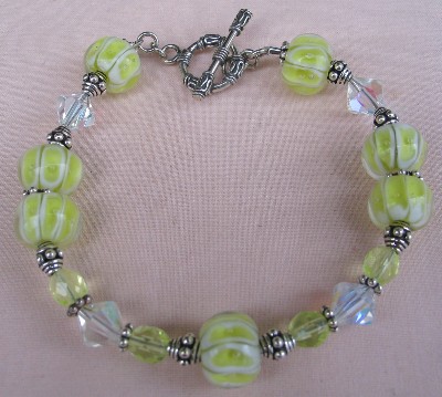 Lampwork, Leaded Crystal, Czech Glass and Bali Sterling Silver Bracelet