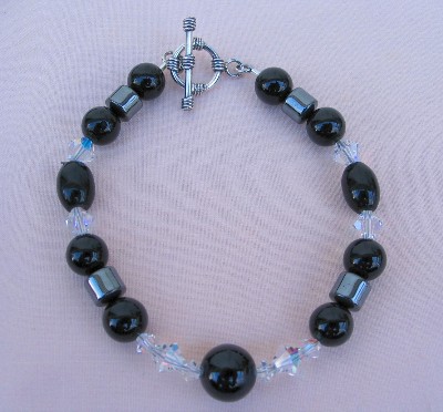 Black Onyx, Hematine and Swarovski Crystal Bracelet