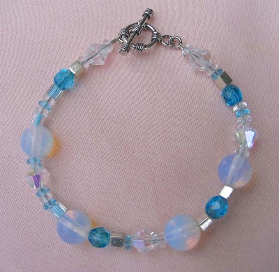 Opalite, Leaded Crystal, Czech Glass and Miyuki Glass Bracelet