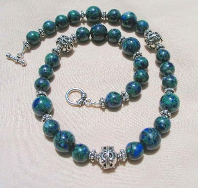 Chrysocolla and Bali Sterling Silver Necklace