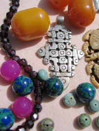 Copal, chrysocolla, raspberry quartz, Ethiopian Coptic  Cross