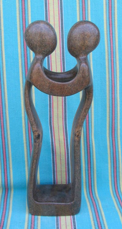 Shona Black Serpentine "Hugging Loving Couple" Sculpture