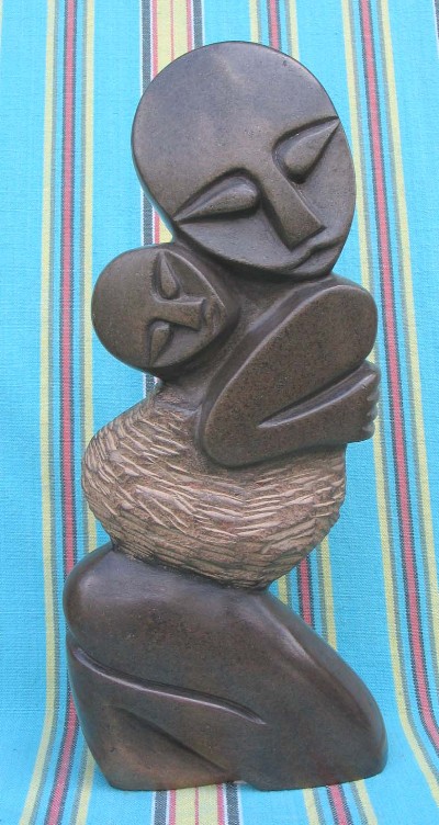 Shona Green Serpentine "Mother and Child" Sculpture
