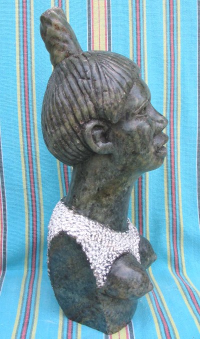 Shona Green Serpentine "Nude African Woman" Sculpture