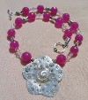 Raspberry Quartz, Swarovski Crystal and Bali Siver Necklace with Hill Tribe Silver Pendant